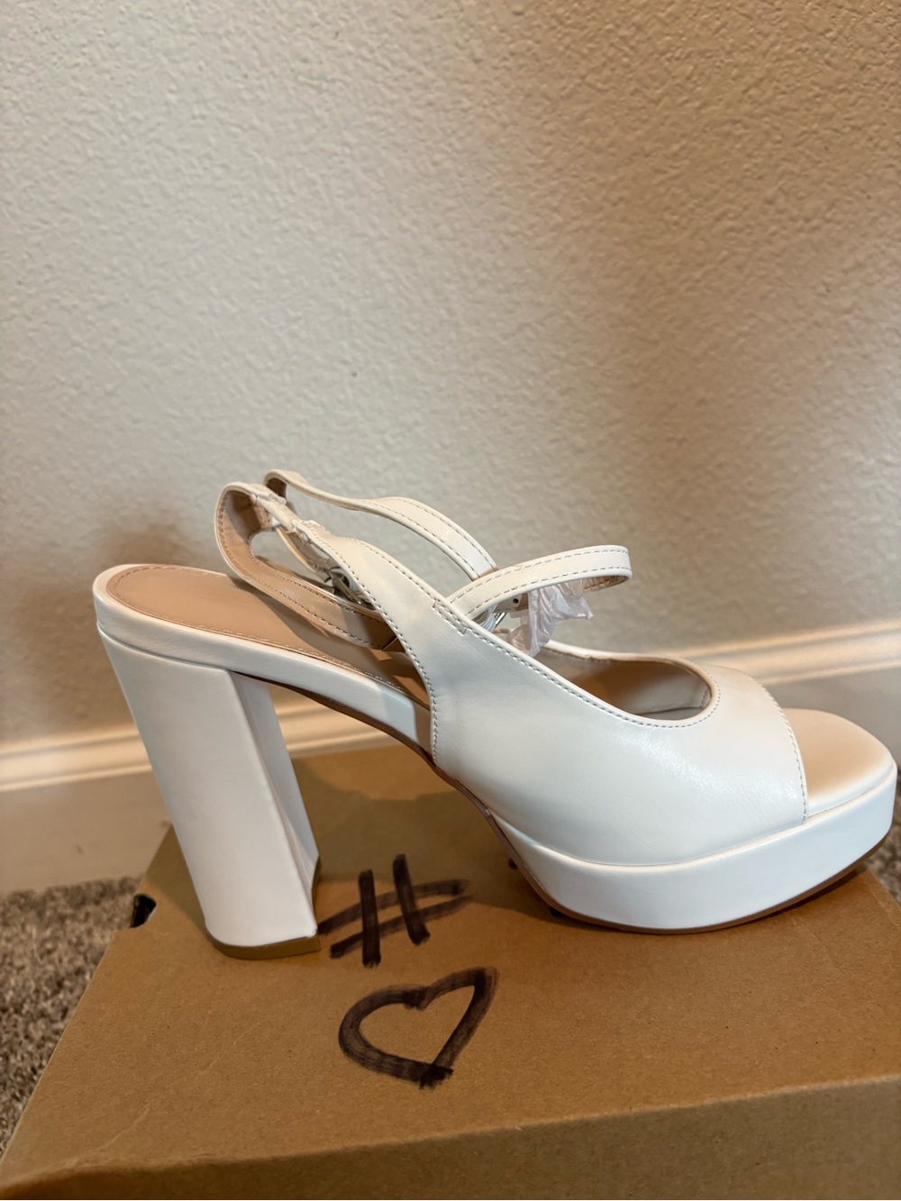 White Platform Slingback Block Heels for Women